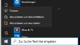 Abbildung 1: Im Tray-Bereich der Taskleiste und im Startmenü wird angezeigt, wenn Aktualisierungen anstehen.