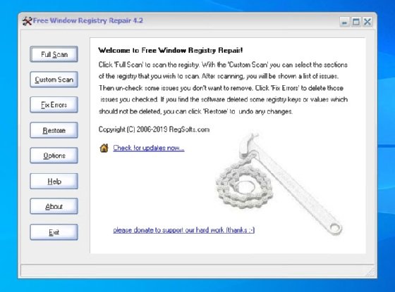 Abbildung 6: Reparieren der Registry mit Free Window Registry Repair.