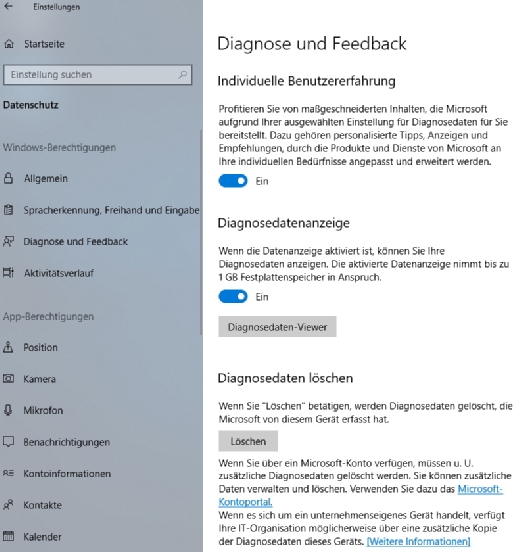 Mit Windows 10 Version 1803 beziehungsweise Windows 10 April 2018 Update sind weitere Funktionen bei den Datenschutz-Einstellungen hinzugekommen.