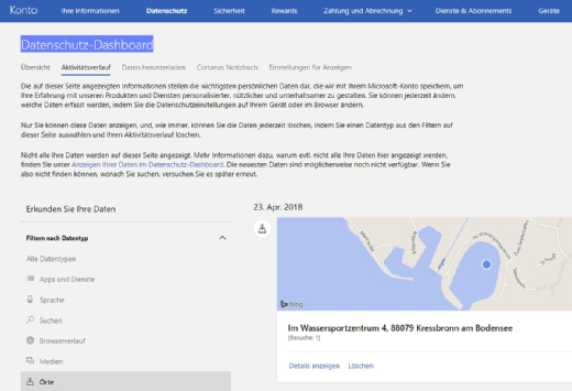 Das Datenschutz-Dashboard hilft beim Management des eigenen Datenschutzes.