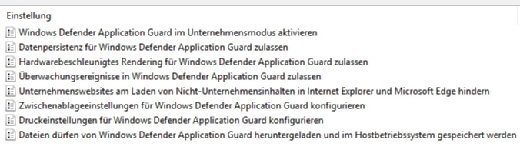 Windows Defender Application Guard kann mit Hilfe von Gruppenrichtlinien konfiguriert werden.