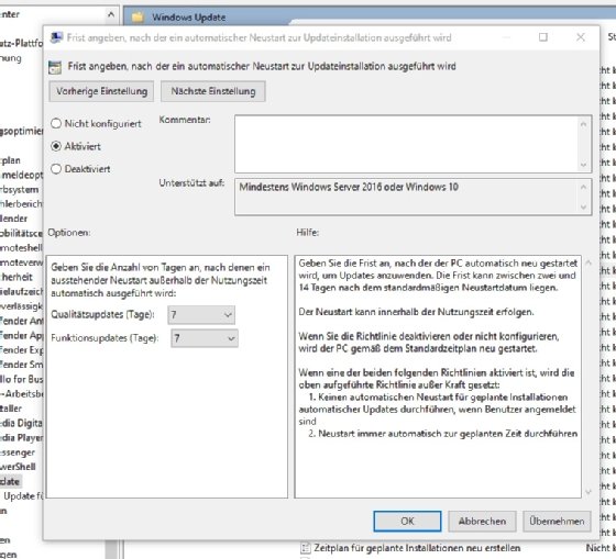 Abbildung 2: Administratoren können neue Einstellungen bei den Gruppenrichtlinien zum Setzen von Fristen nutzen.