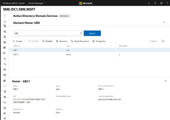 Über die Suche im Active Directory gelangt man zu den Details. Gegebenenfalls lässt sich auch das Passwort des entsprechenden Nutzers zurücksetzen.