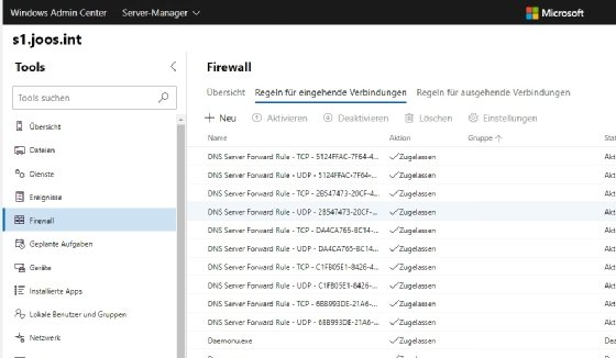 Abbildung 3: Die Firewall kann auf den Servern überprüft und gegebenenfalls auch angepasst werden.