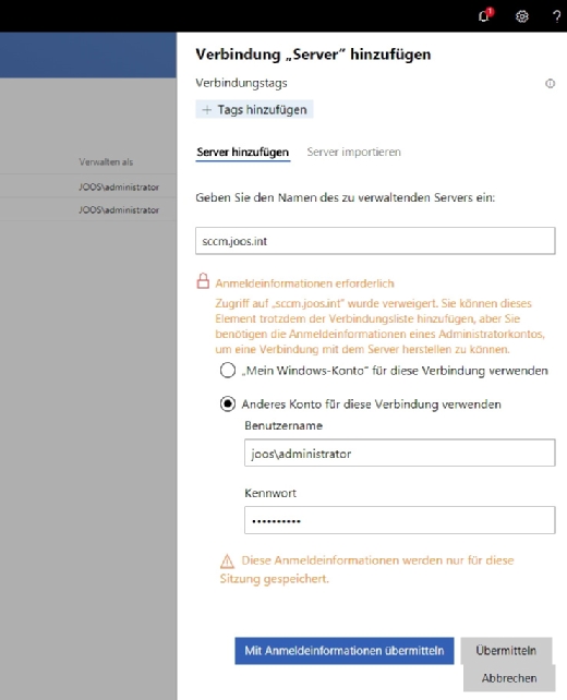 Nach dem Start können sehr einfache weitere Server hinzugefügt werden.