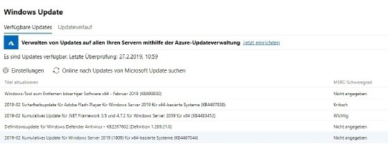 Abbildung 2: Über das Windows Admin Center lassen sich die Windows-Udpates verwalten und der Updateverlauf abrufen.