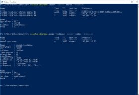 Abbildung 4: Mithilfe eines PowerShell-Kommandos sind die Unterschiede in den DNS-Antworten von DNSSEC und einer herkömmlichen Antwort leicht zu erkennen.