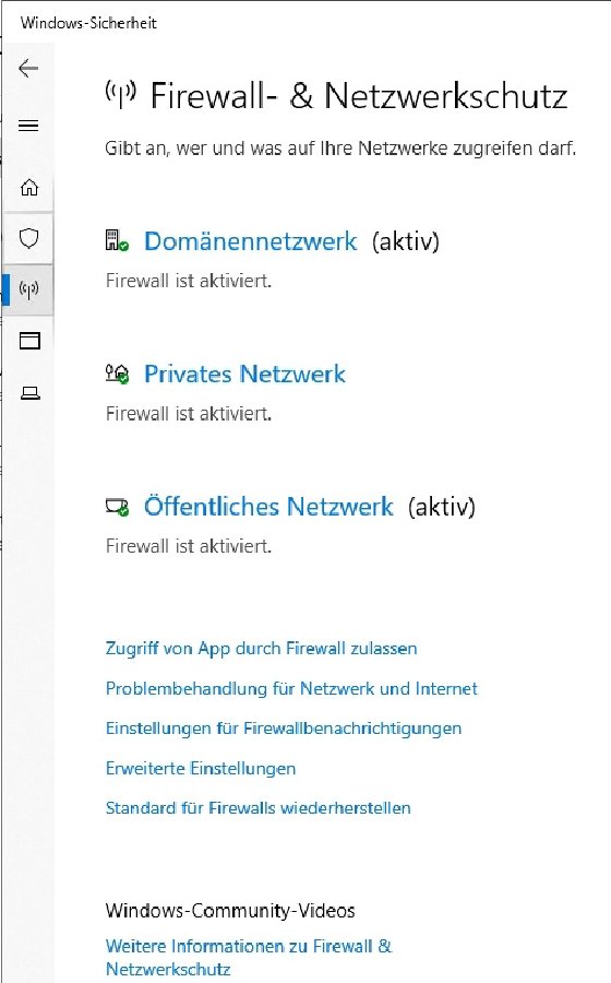Die Einstellungs-App ist eine weitere Alternative, um die Konfiguration der Windows Firewall vorzunehmen.