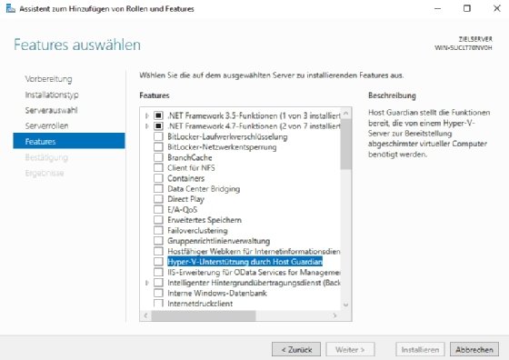 Abbildung 2: Die Hyper-V-Erweiterung für die Unterstützung von Shielded-VMs muss ebenfalls installiert werden.