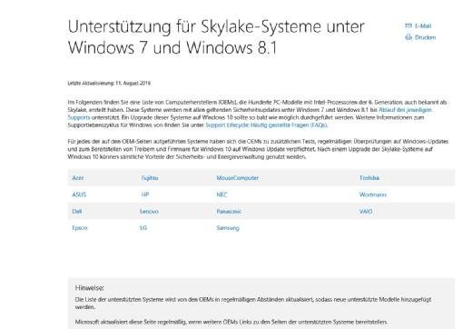 Windows-Support für Skylake-Systeme