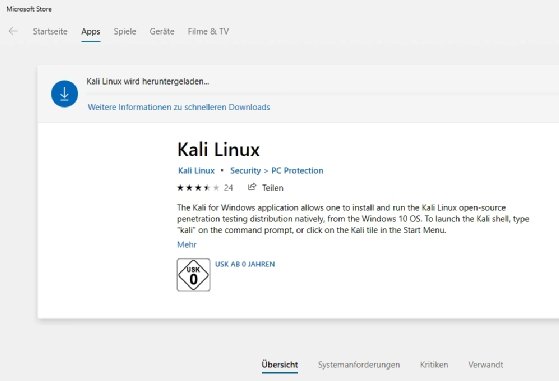 Abbildung 2: Installieren von Kali-Linux in Windows 10.