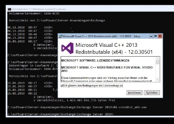 Installieren der vorausgesetzten Erweiterungen für Exchange Server 2019.