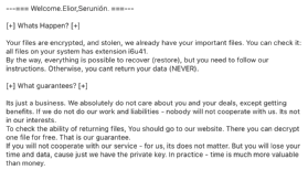 Extrait du message déposé après chiffrement par l'échantillon du ransomware.