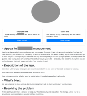 Capture d'écran du site web mis en place par un affidé de Alphv/BlackCat, pour permettre à clients et employés d'une victime de vérifier s'ils sont concernés.