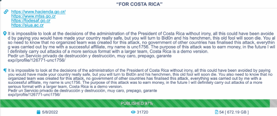 Message de Conti pour le Costa Rica, au 12 mai 2022.