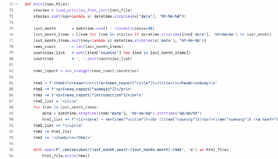 Capture d'écran d'un extrait du code Python de génération dy Cyberhebdo.