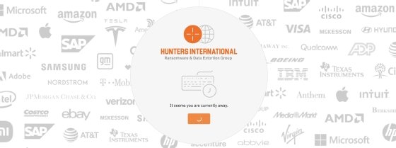 Capture d'écran de l'espace de négociation de Hunters International qui se referme automatiquement en cas d'inactivité prolongée.