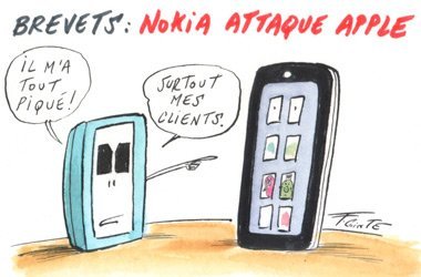 Dessin: Le dessin de François Cointe - Nokia attaque Apple