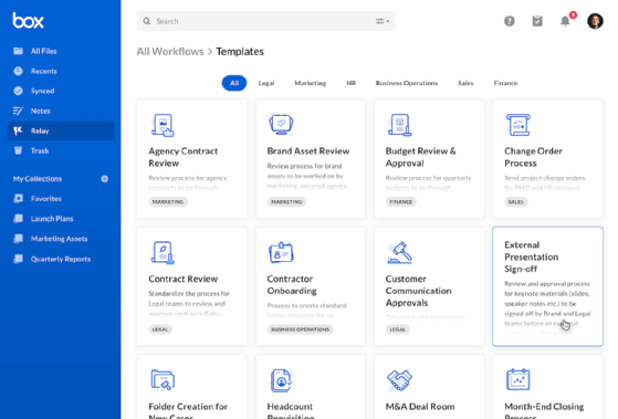 La bibliothèque de workflows de Box Relay