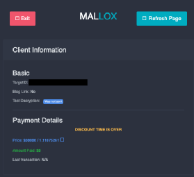 Capture d'écran d'un exemple de demande de rançon de la franchise Mallox.