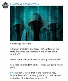 Capture d'écran du message de menace de Stormous