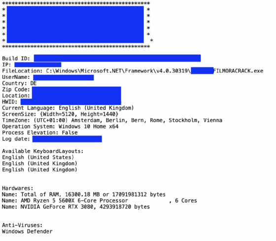 Exemple du résumé des informations relatives à une machine compromise et son propriétaire.