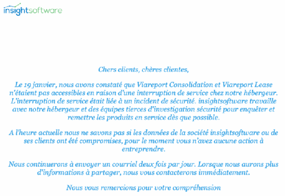 Capture d'écran de la communication adressée aux clients