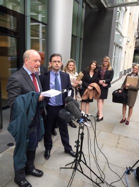 Picture of former subpostmaster Alan Bates outside the High Court in 2019