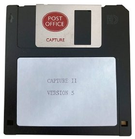 Photo of a Post Office-branded Capture software installation floppy disk
