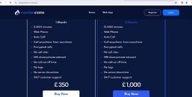 Pricing details of Russian Coms web app, which allowed full access to a web-based phone for £350 a month, or £1,000 for three months