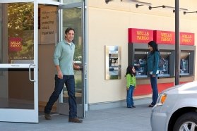 Photo of customers at a Wells Fargo bank