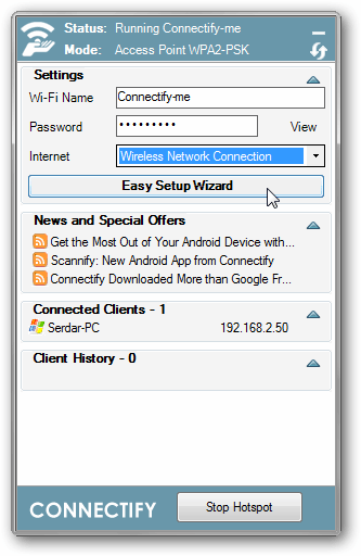 Turn your PC into a Wi-Fi Hotspot - Connectify Hotspot