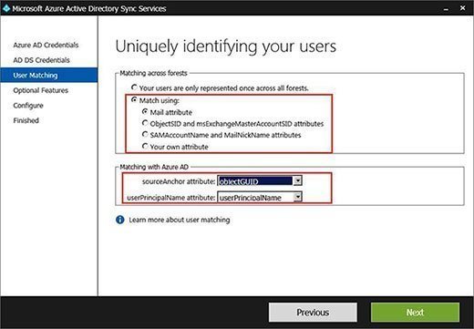 On-premises Exchange and Office 365 account matches