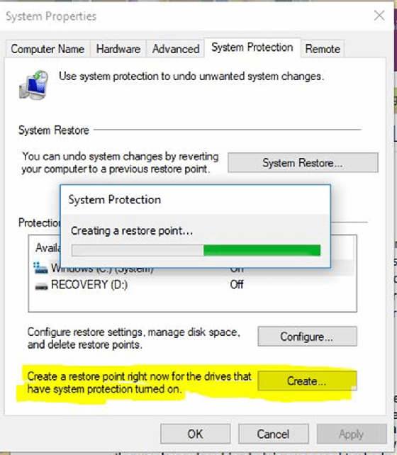 restore point previous versions windows 10