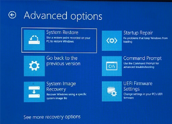 accessing Windows 10 System Restore on bootup