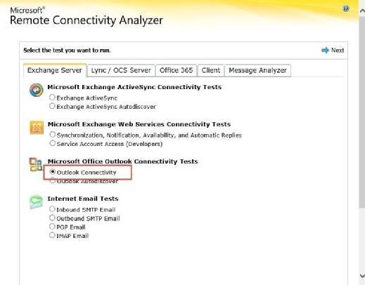 Remote Connectivity Analyzer for Outlook Anywhere