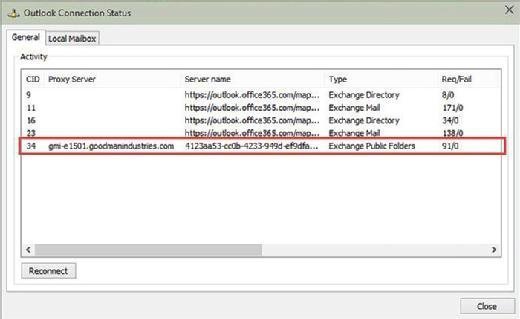 Outlook Connection Status window