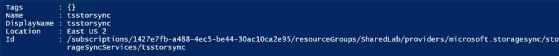 The result of the New-AzureRmStorageSyncService command