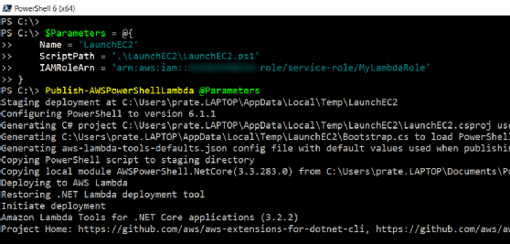 AWS Lambda function PowerShell script packaged with dependencies
