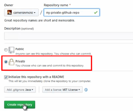 How to create a private GitHub repository example