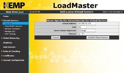 kemp loadmaster add virtual server