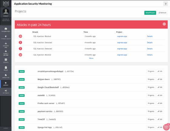 Threat Stack's new application security monitoring tool shows all detected and blocked attacks in its user dashboard.
