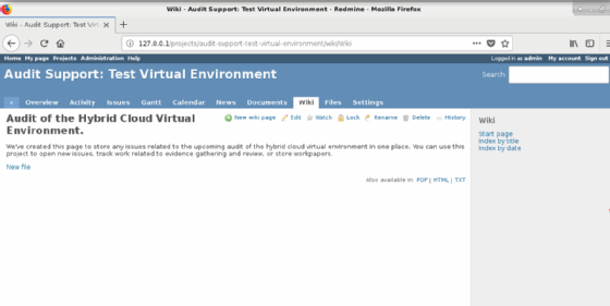 Creating a new project within Redmine to track a discrete audit task