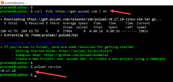 Pulumi installation check