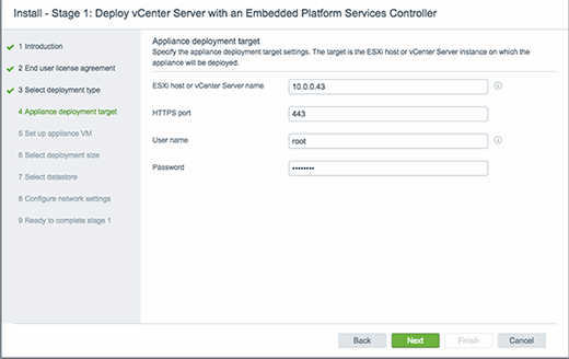 VCSA deployment on an ESXi host