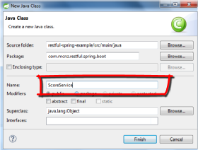 Create the RESTful Spring Boot ScoreService class