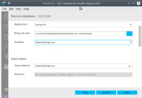 A restore database process in SQL Operations Studio