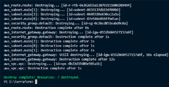 Remove resources with terraform destroy.