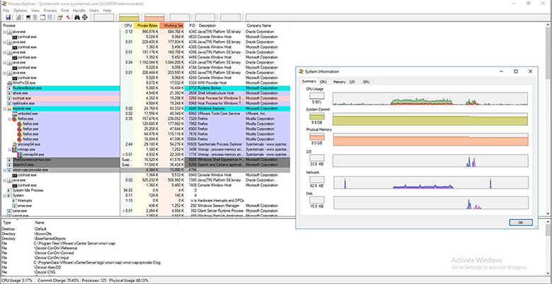 sysinternals process monitor show ram usage