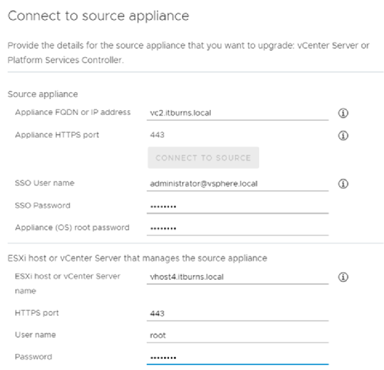 Source appliance information fields